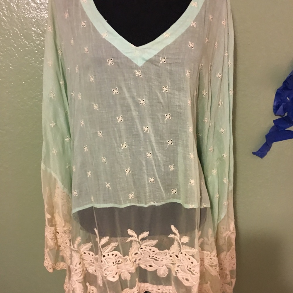 Bohemian turquoise top with crochet trim